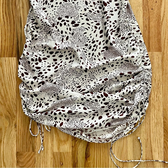Wilfred Aritzia Only Ruched Slip Dress Birch Bitter Chocolate Leopard Print XS - Picture 4 of 8